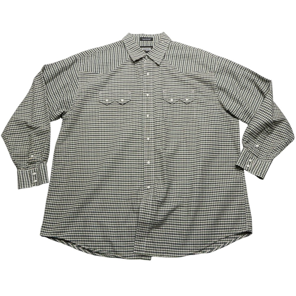 Resistol Rodeo Gear Shirt Mens 2XL Green Plaid Western Pearl Snap Cotton